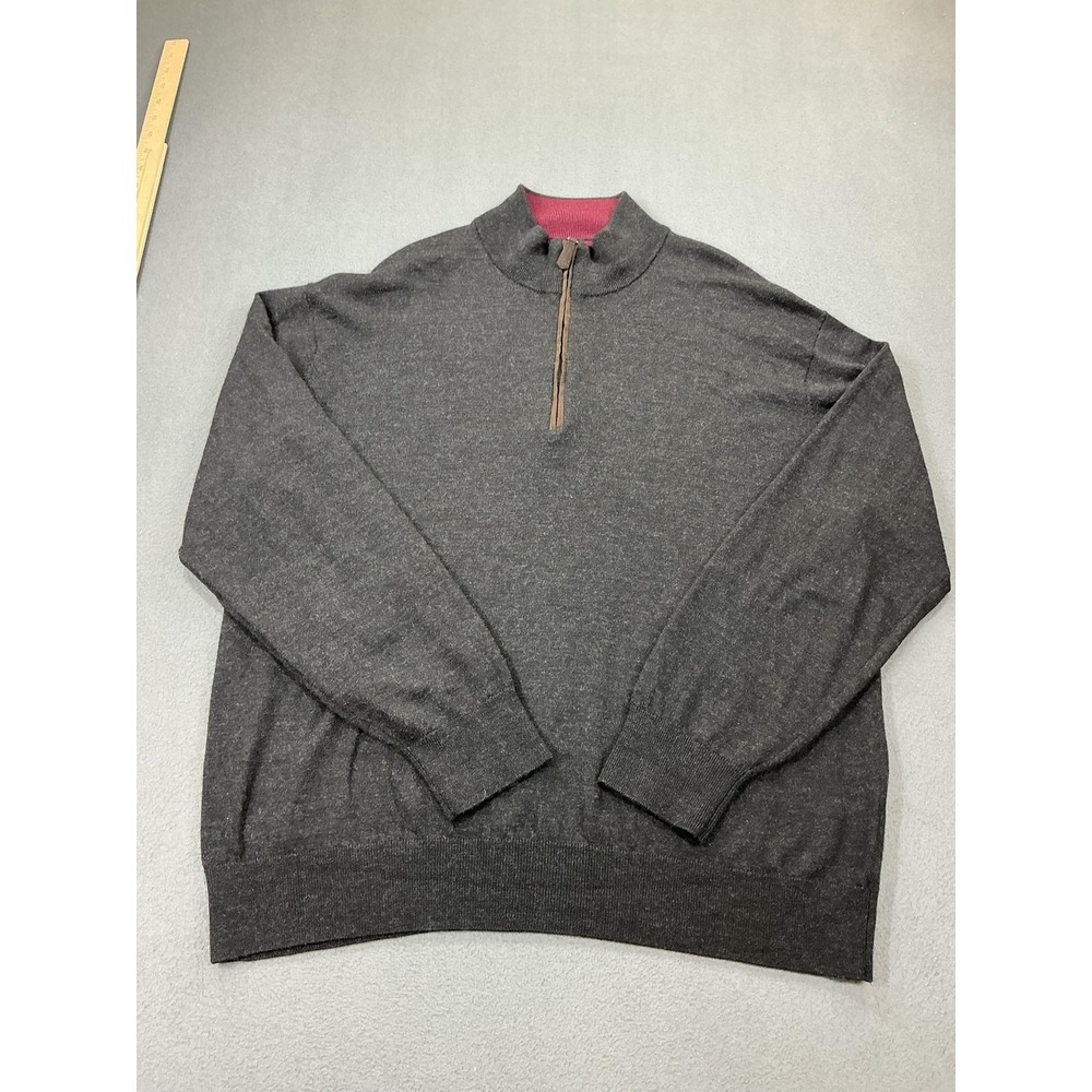 Orvis‎ Sweater Mens 2XL Gray 100% Merino Wool 1/4 Zip Mock Neck Pullover Knit